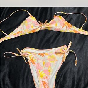 Floral Bikini Set with Bead Accents